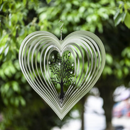 ISEO Silver Heart Wind Spinner for Yard and Garden with Crystals, Hanging Outdoor Decor, Yard Art, Porch and Patio Decorations, Metal Wind Spinners Outdoor, Weather Resistant, 15”