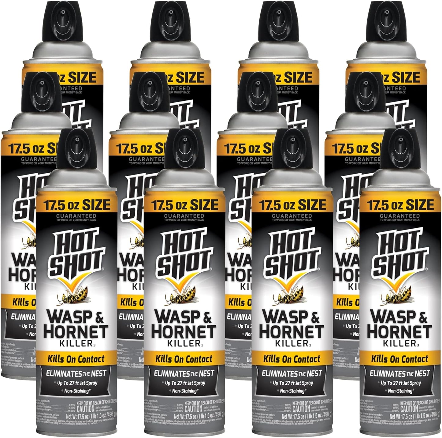 Hot Shot Wasp And Hornet Killer 17.5 Ounces, Bonus Size, Up to 27-Foot Jet Spray, 12 Pack, Black