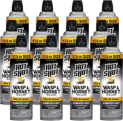 Hot Shot Wasp And Hornet Killer 17.5 Ounces, Bonus Size, Up to 27-Foot Jet Spray, 12 Pack, Black