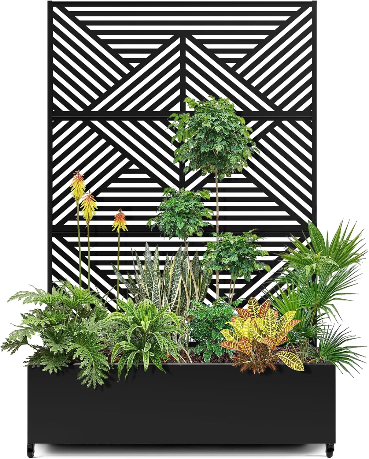 15.7"×70.9"×47.2" Metal Raised Garden Bed with Trellis and Wheels - Tall Trellis Planter Box for Climbing Plants, Vegetables & Vines - Outdoor Privacy Planters for Patio (Black-Zodiac)