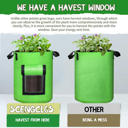 SCENGCLOS 6 Pack 10 Gallon Grow Bags, Sealed Window Planter Bags, Breathable Thickened Non-Woven Fabric Plant Pots with Access Flap, Garden Planting Bags for Grow Potato,Tomato,Carrot