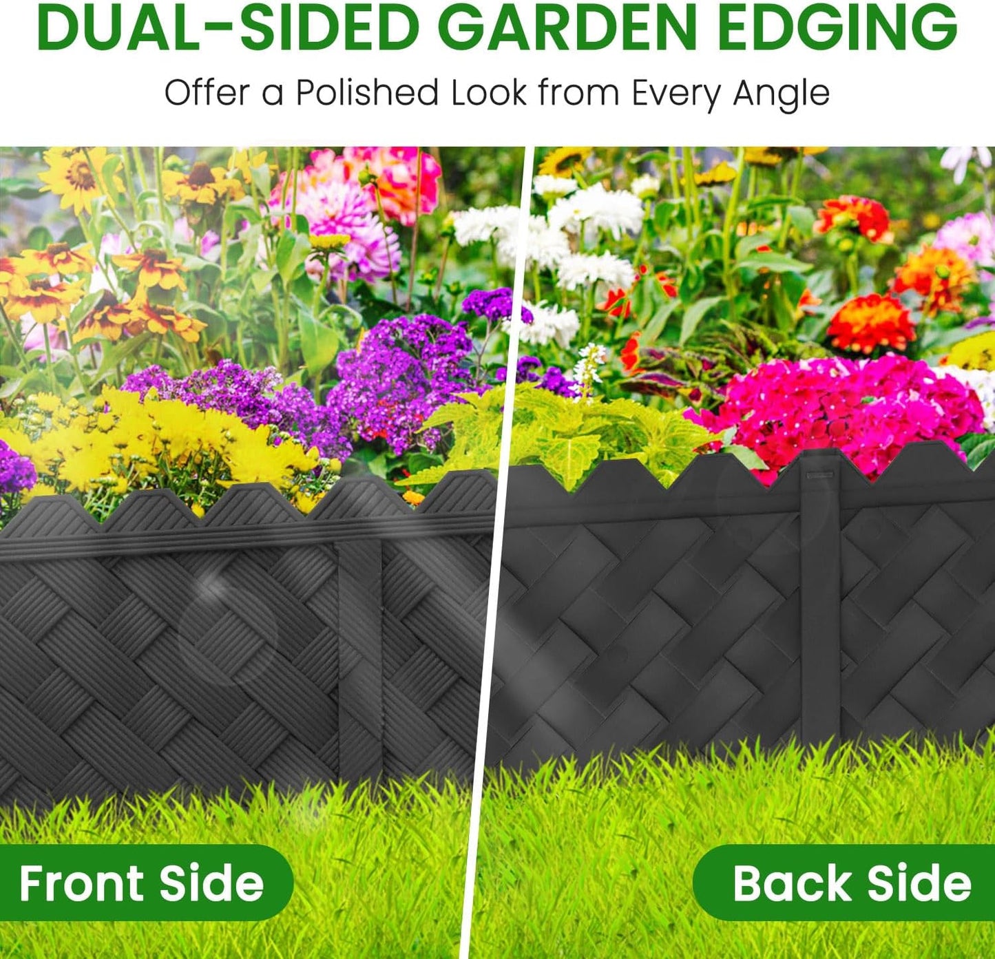 BLACKVINE 20Pcs 20ft (5'' Exposed Height) Plastic Landscape Edging Border,Flowerbed Garden Border Edging for Landscaping,Flower Bed Lawn Yard Edging Borders,Garden Edger Border Divider - 3D Weaving