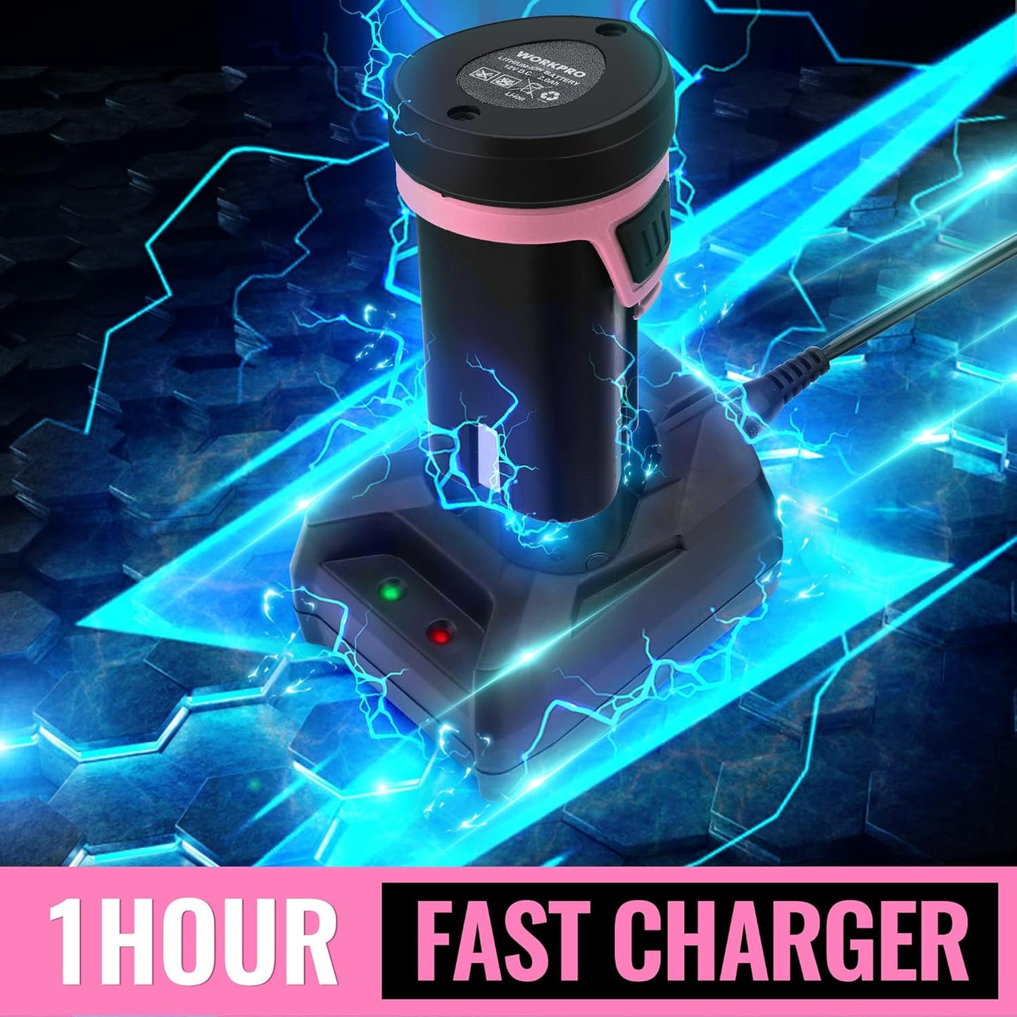 WORKPRO 12V Cordless Grass Shear & Shrubbery Trimmer - 2 in 1 Handheld Hedge Trimmer, Electric Bush Trimmer/Grass Cutter with 2.0Ah Rechargeable Lithium-Ion Battery &1 Hour Fast Charger, Pink Ribbon