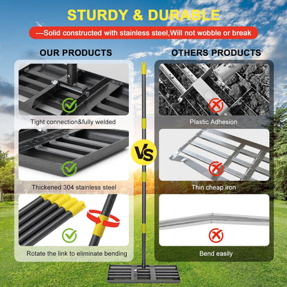 Lawn Leveling Rake - Heavy Duty 30"x10" Stainless Steel Leveler Plate,Reinforced Welds,28-60" Adjustable, Anti Flipping Smooth Edge,for Soil, Dirt,Ground,Yard Top Dressing,Landscaping