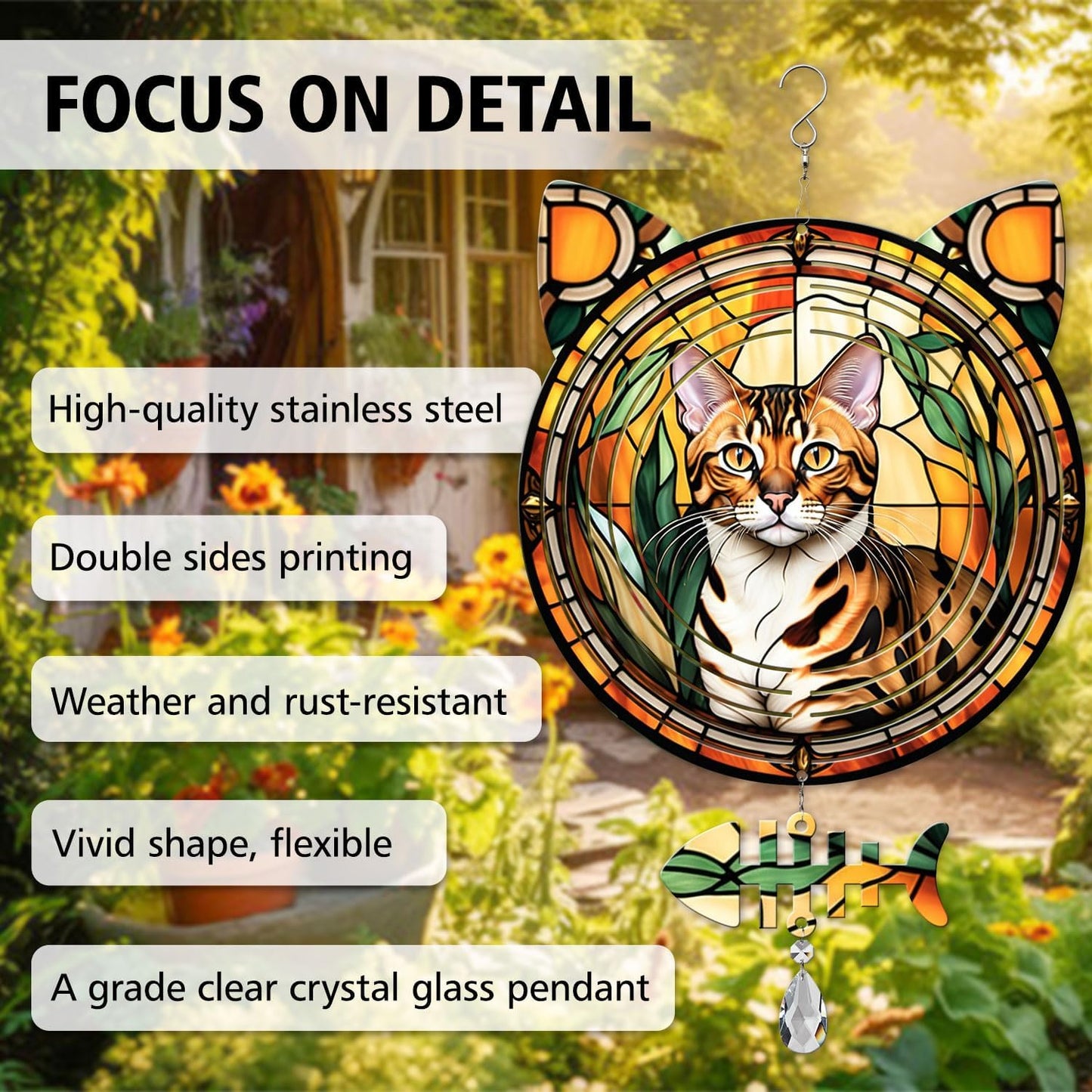 Bengal Cat Wind Spinner, Bengal Cat Wind Spinner Hanging for Yard and Garden
