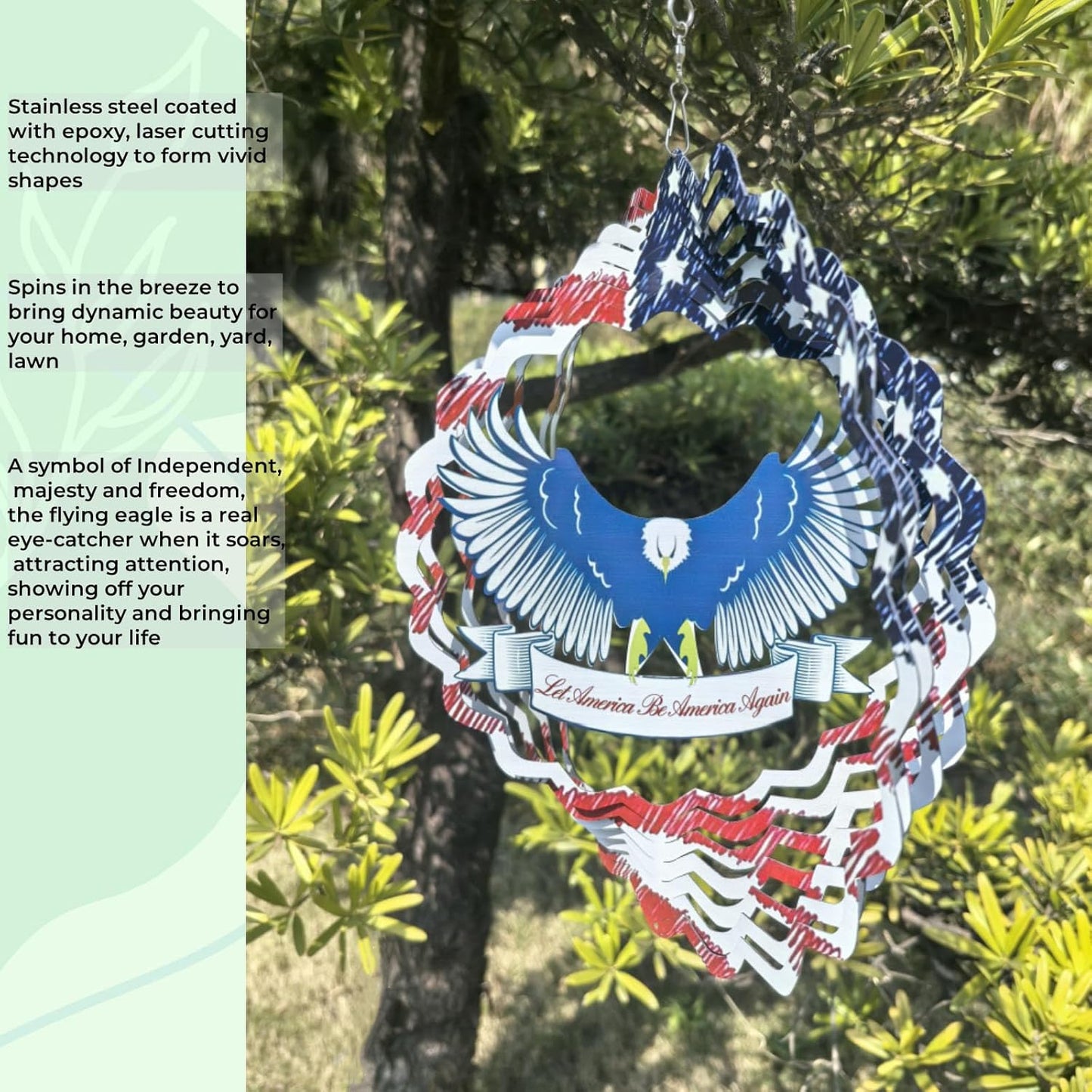 Eagle Wind Spinners for Yard and Garden American Flag Kinetic Wind Spinner Fourth of July Independence Day Party Decorations for Indoor Outdoor 3D Effect Patriotic Wind Spinner