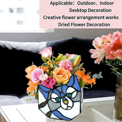 Purple Cat Flower Pot,Cute Pots for Plants,Small Plant Pot with Unique Cat Face Design,Tiltable Cat Terrarium Decoration,4.6x3x5.15 in(Excluding Plants)