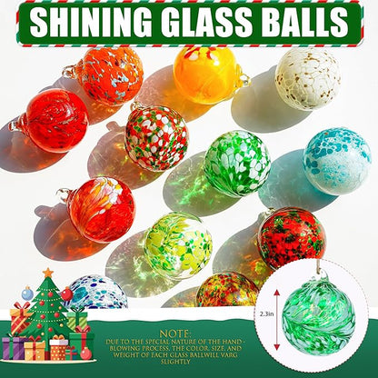 Hand Blown Glass Gazing Balls for Garden Hanging Friendship Balls Christmas Ball Ornaments for Xmas Tree Decoration (Green - A)
