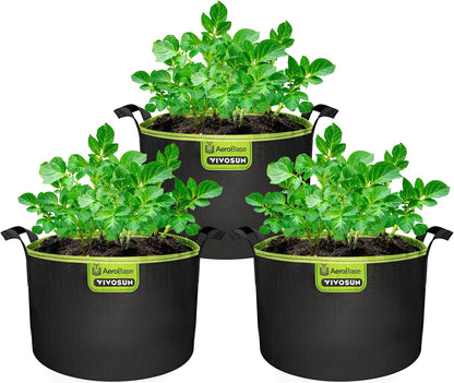 VIVOSUN 3-Pack 7-Gallon AeroBase Grow Bags, Durable Mesh Fabric Plant Container with Breathable Base and Sturdy Handles, Black