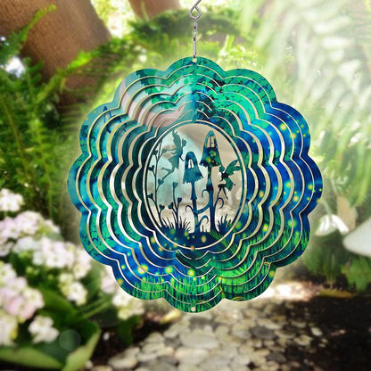 Spring Song Fairy Garden Wind Spinner, Stainless Steel, Kinetic Art, Indoor/Outdoor Hanging Decor