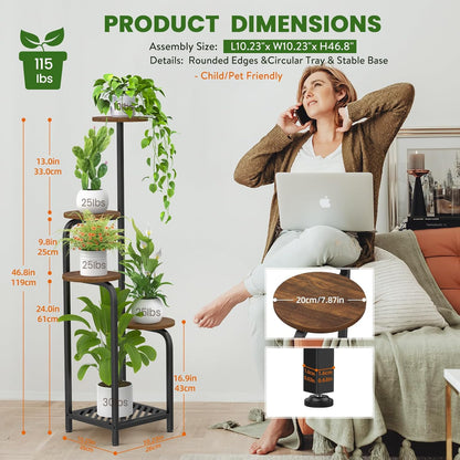 TOSKING 5 Tier Metal Plant Stand Indoor 48''H Tall ,Heavy Duty Plant Shelf , Corner Shelf Flower Pot Stand for Outdoor Plant Stand for Living Room Balcony Garden Patio Bedroom (5 Tier-Brown)