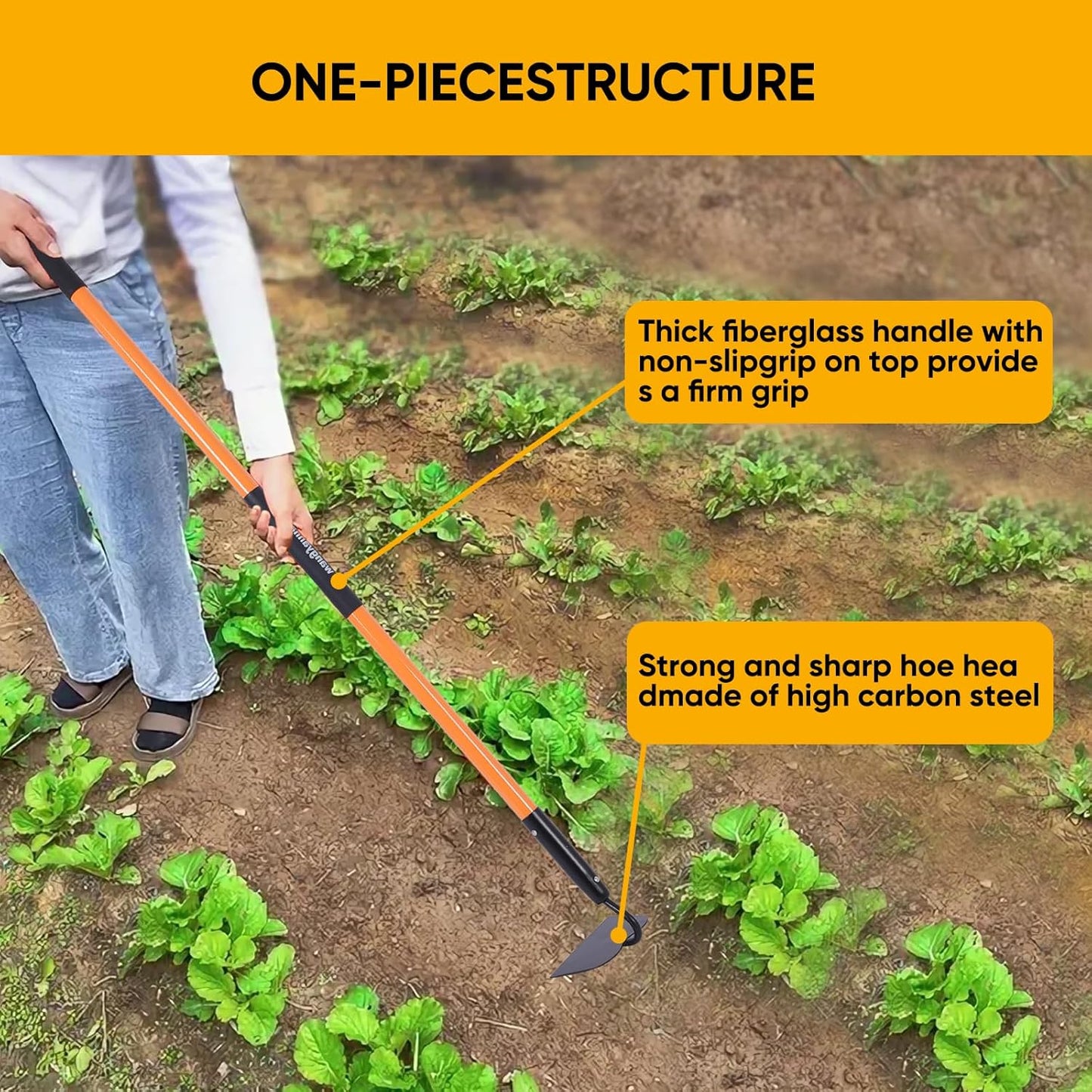 Garden Hoe Tool .for Weeding with Long Fiberglass Handle 57 Inches，Heavy Duty Hoe Garden Tool,