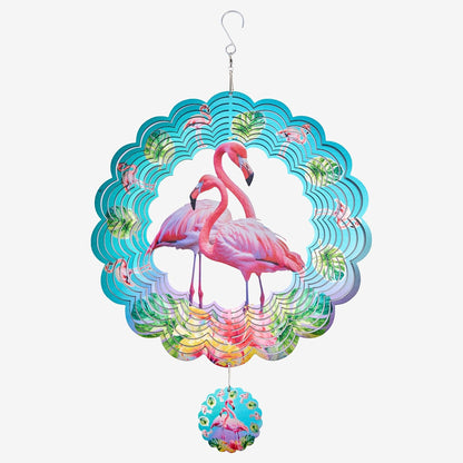 Metal Wind Spinner Outdoor Garden Decoration Laser Cutting Hanging Mandala Kinetic Wind Spinners 12 Inches Stainless Steel Outdoor Decorations for Patio (Flamingo)