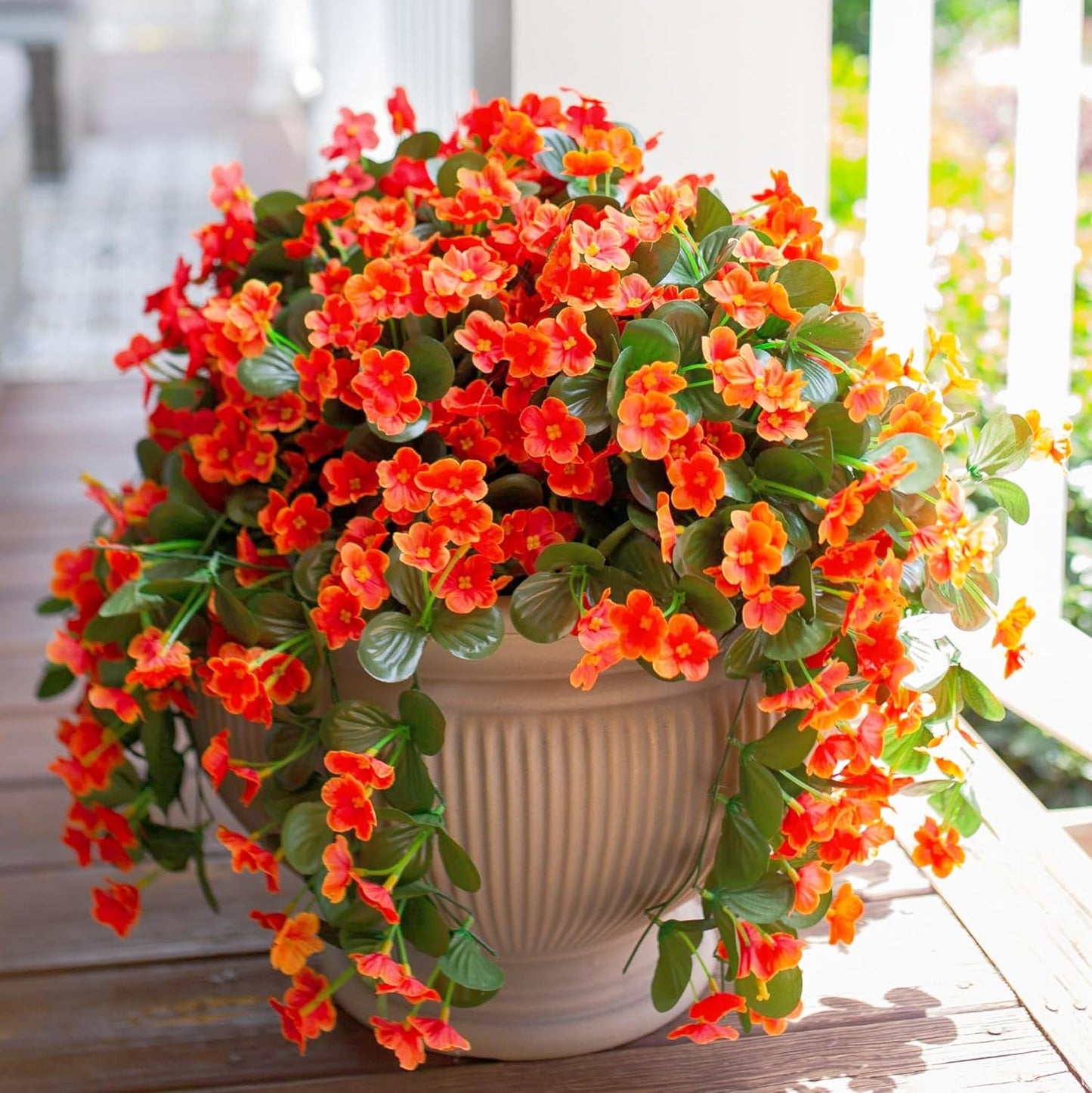 Artificial Fake Fall Hanging Flowers Plants for Outdoor Outside, 2PCS Faux Silk Orange Daisy Mums Trailing Vines UV Resistant Realistic Orchid for Autumn Front Door Porch Planter Patio Garden