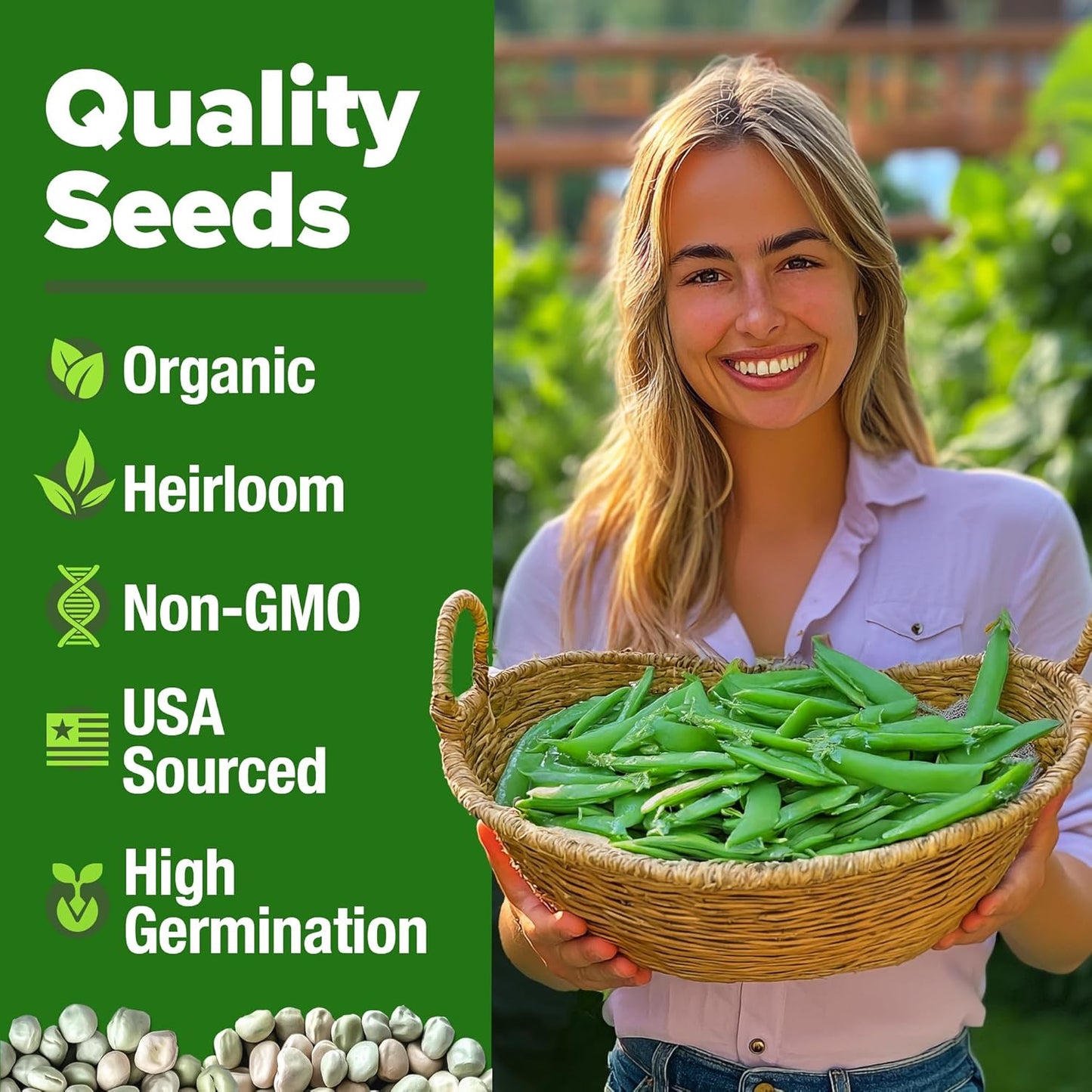 HOME GROWN - Snap Pea Seeds for Planting - Organic, Heirloom Cascadia Variety - 100 Non-GMO Vegetable Seeds - Cool Season Crop for Containers - Sweet Flavor, Fast Germination (Pisum sativum)