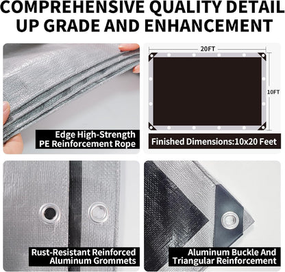 Tarp Heavy Duty 10x20ft Waterproof Tarps,10mil Uv Resistant,Multipurpose Silver/Black Tarps for Cars,Camping,Roof,Ship,Garden.by-MVPNET