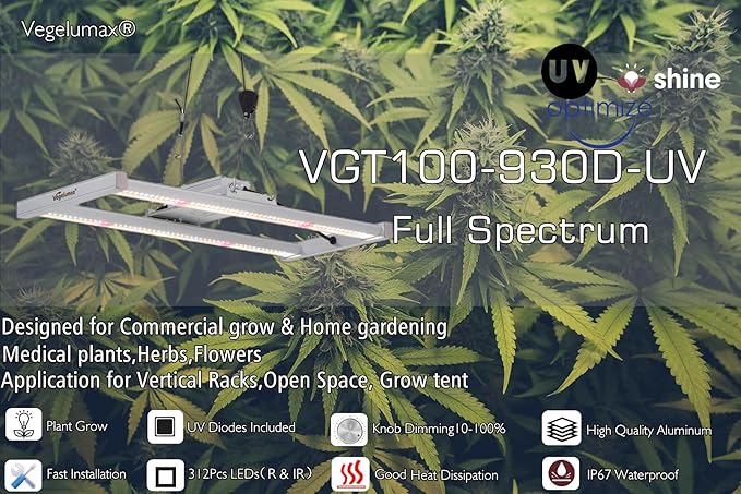 100W LED Grow Light Bar,UV IR Diodes Included,Sunlike Full Spectrum Growing Lamp for Horticulture Indoor Plant Growth Veg Flowering Fruiting,3300K,Aluminum Heat Sink,Power Dimmable