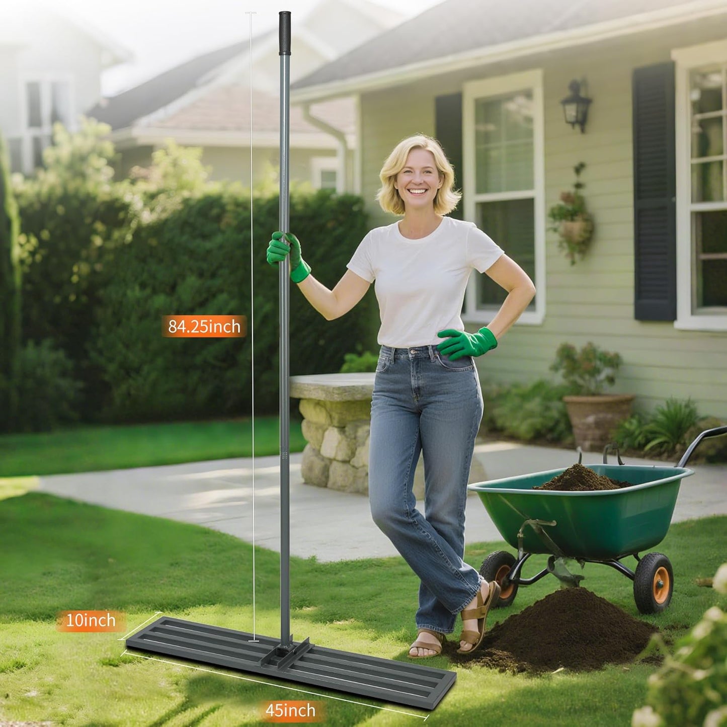 Lawn Leveling Rake,45"x10" Heavy-Duty Steel Lawn Leveler with 84" Anti-Slip Handle, Yard Leveling Rake Perfect for Garden, Backyard, Golf Course, Farm & Landscaping