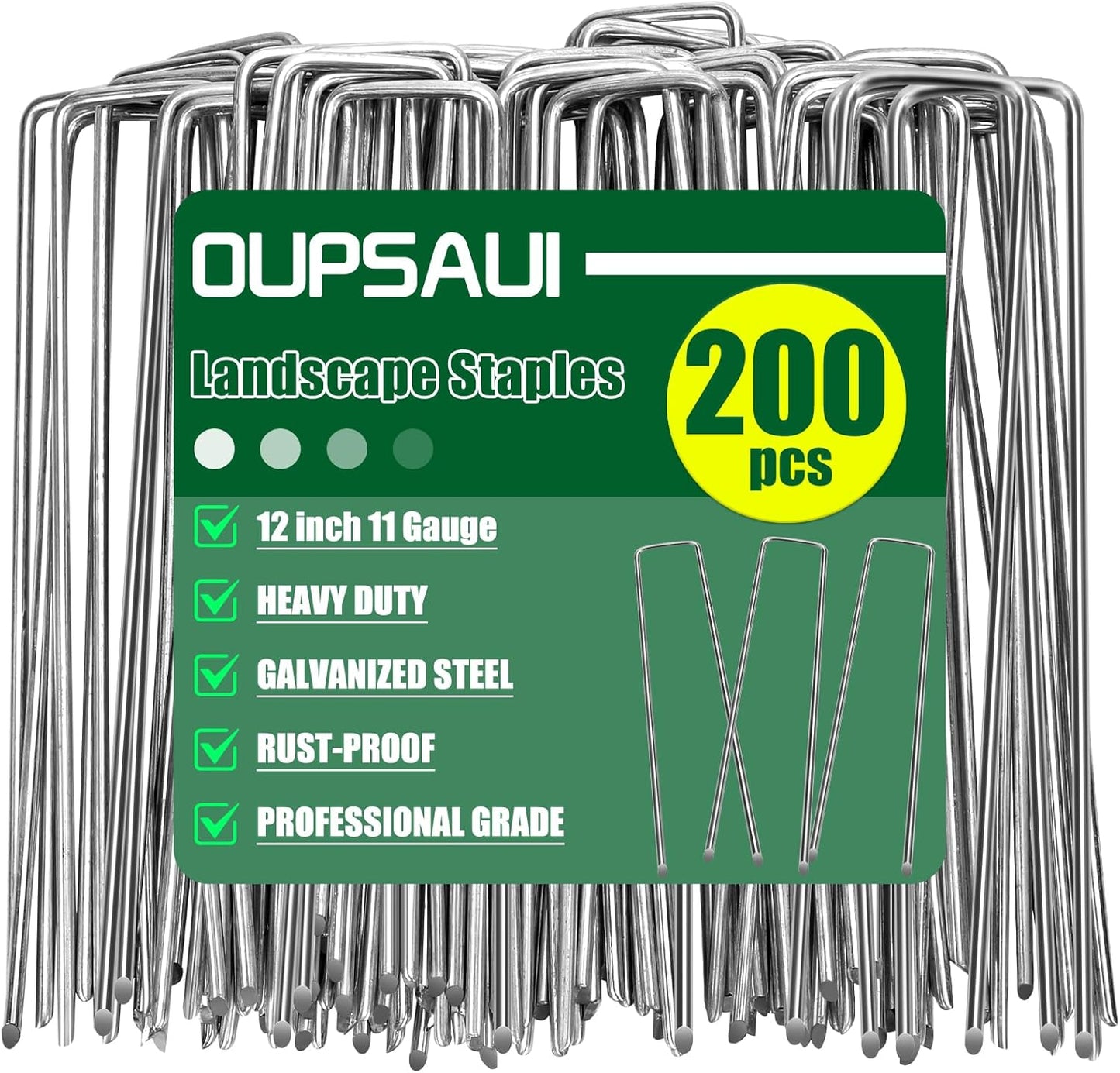 12 Inch 11 Gauge Galvanized Landscape Staples Stakes for Decoration, 25/100/200pcs Garden Metal Stakes for Weed Barrier Fabric, Fence Stakes, Tent Stakes (12in, 200pcs)