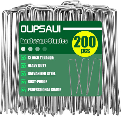 12 Inch 11 Gauge Galvanized Landscape Staples Stakes for Decoration, 25/100/200pcs Garden Metal Stakes for Weed Barrier Fabric, Fence Stakes, Tent Stakes (12in, 200pcs)