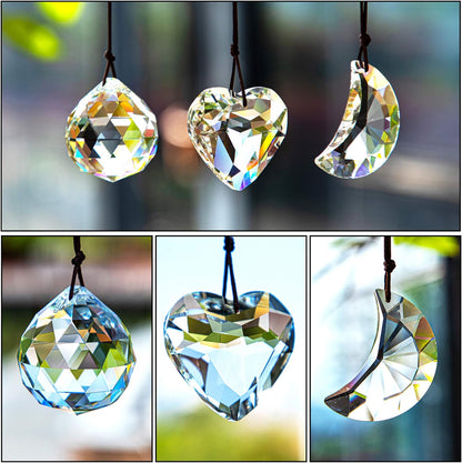 H&D HYALINE & DORA Clear Suncatcher Crystal Prism Ball Heart Moon Window Decor Ornament,Hanging Crystals Prisms for Car Garden,Pack of 3