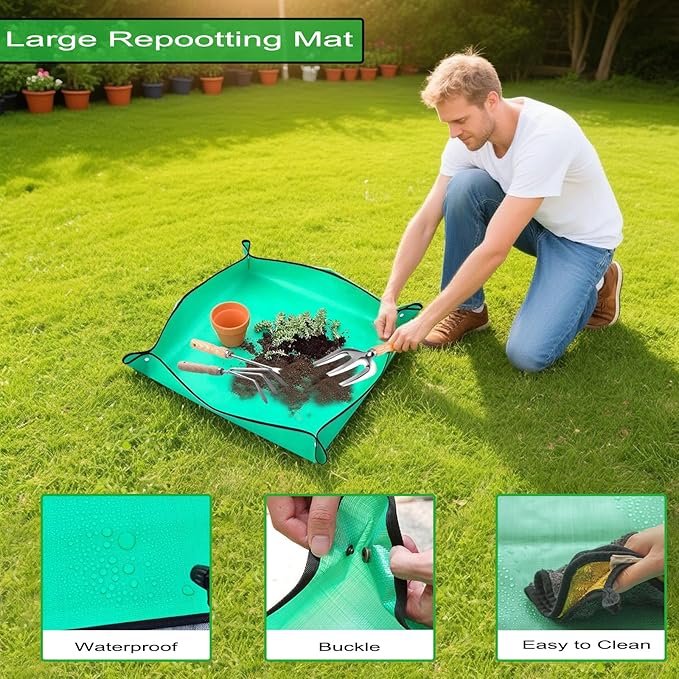 14 PCS Garden Tool Set with Soil Moisture Meter, Stainless Stell Heavy Duty Gardening Hand Tools with Wood Handle, Tote Bag, Repotting Mat, Gardening Tool Set Ideal Gift for Women and Men