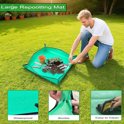 14 PCS Garden Tool Set with Soil Moisture Meter, Stainless Stell Heavy Duty Gardening Hand Tools with Wood Handle, Tote Bag, Repotting Mat, Gardening Tool Set Ideal Gift for Women and Men