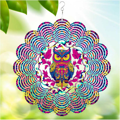 Wind Spinners Outdoor, Owl Metal 3D Hanging Garden Decor, 12-inch Stainless Steel Wind Spinner with Tail Spinner, Wind Sculptures for Patio Lawn Yard, Ornament Gift for Women/Men