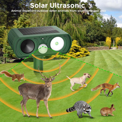 Upgraded Solar Ultrasonic Animal Repellent Outdoor, Deer Repellent Devices Motion Detection, Waterproof Cat Squirrel Skunk Raccoon Dog Bird Deterrent with Flash Lights for Yard Farm Garden Patio