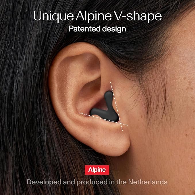 Alpine Silence Earplugs for Sleep, Focus & Travel - V-Shape Snug Fit & Soft Oval Tips – 4 Sizes
