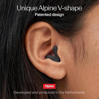 Alpine Silence Earplugs for Sleep, Focus & Travel - V-Shape Snug Fit & Soft Oval Tips – 4 Sizes