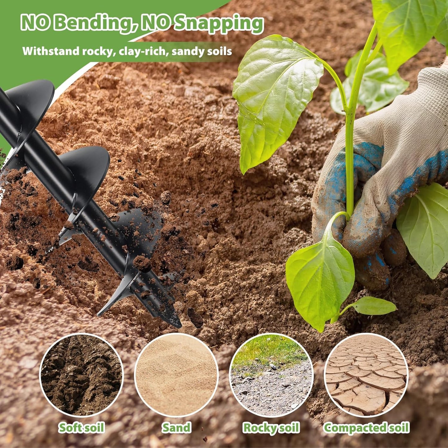 Post Hole Digger, Hand Auger Spiral Drill for Planting, 38 Inch Long Post Hole Digger Manual Earth Auger for Fence Posts, Sand, Bulb, Seedlings, Tree, Mail Box, Non Slip T Handle