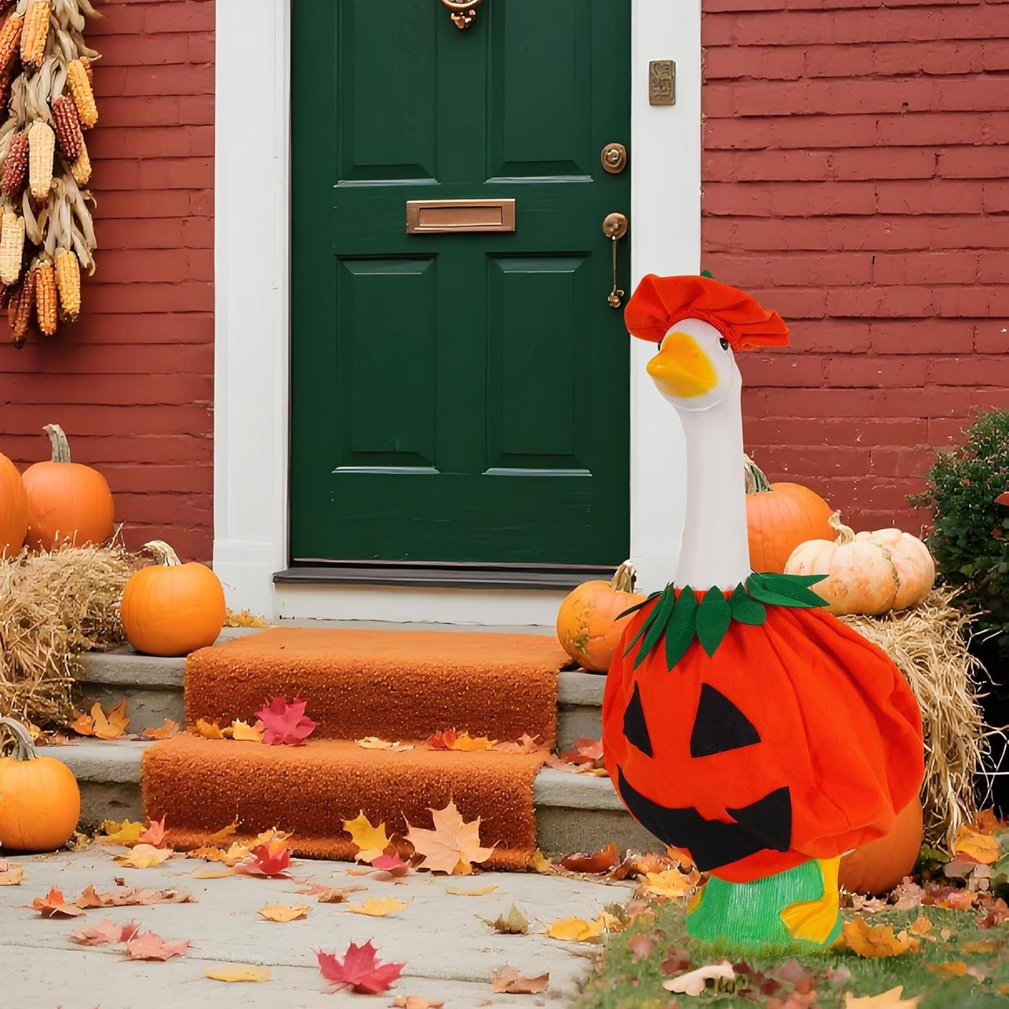 JIAYAN Porch Goose Outfits Outdoor Decoration: 2Pcs Cute Pumpkin Costume Set 23"/ 17" Lawn Goose Statue Clothes for Theme Party Garden Patio Yard