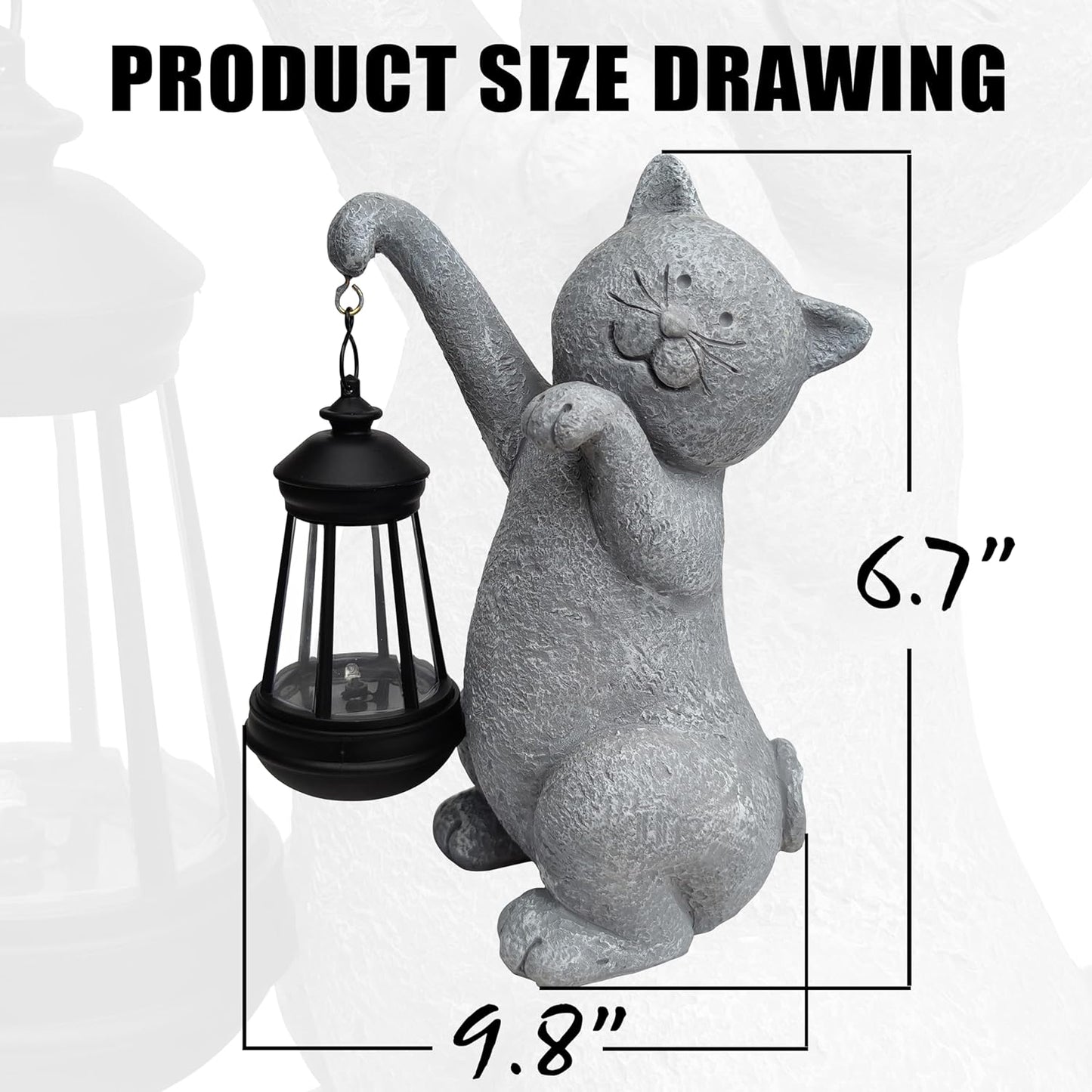 Cat Solar Garden Statues,Resin Cat Figurine Decorations with Solar Lights Lantern, Outdoor Figurines Lawn Cats Statue Decor Art for Lawn,Yard, Balcony Ornament,Gift for Garden Home Mom.