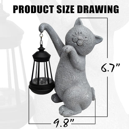 Cat Solar Garden Statues,Resin Cat Figurine Decorations with Solar Lights Lantern, Outdoor Figurines Lawn Cats Statue Decor Art for Lawn,Yard, Balcony Ornament,Gift for Garden Home Mom.