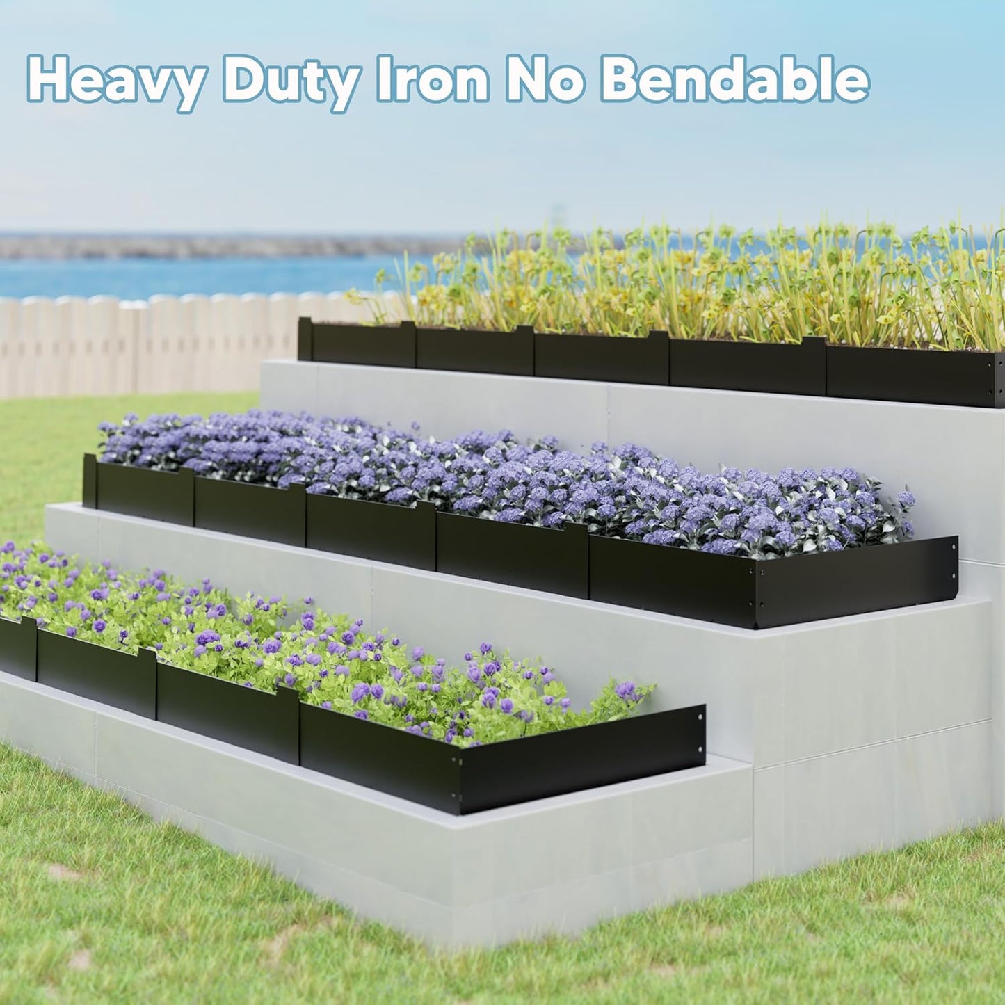 Landscape Edging Heavy Duty Iron for Long-Lasting, 9-Pack Pre-Rusted, 15.7" L x 6" H Each (11.8 ft Total), No-Dig Hammer, Edging Border w/ 10 Clips, Edge for Lawn Yard