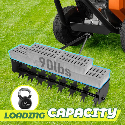 32" Tow Behind Lawn Aerator with Galvanized Steel Tines and Wide Tow Bar Black Lawn Aerator, Soil Penetrator Spikes Tractor for Home Yard Farm Use