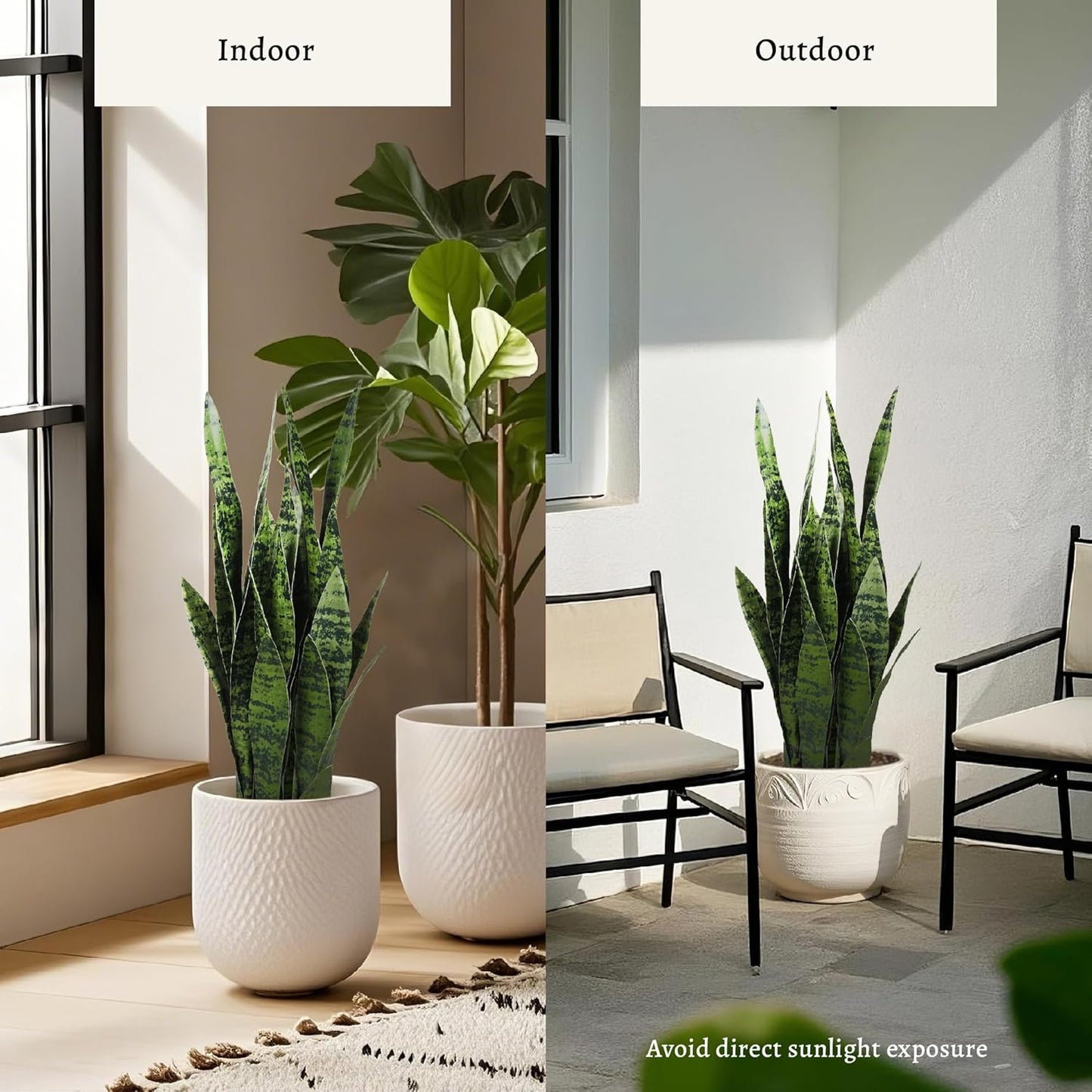 KOL 25.6’’ 2-Pack Artificial Snake Plant, Faux Sansevieria Indoor Plants, 32 Lifelike Leaves, Home Office Garden Room Decor Mother in Law Tongue, 2ft Fake Potted Houseplant, Green