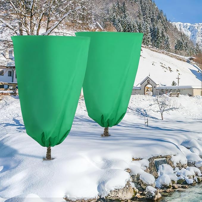 4 Pack Winter Plant Covers Freeze Protection, Frost Blankets Cloths With Zipper/Drawstring, Frost Cloths for Outdoor Plants Protecting Fruit Tree Potted Plants from Freezing(31.5" x 47.3",Green)