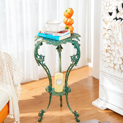 Sungmor Vintage Cast Iron Plant Stand - Ornate Green Pedestal Table for Indoor Outdoor Garden, 27.5" Antique Metal Flower Pot Holder, Victorian Style Plant Display Stand - Patio, Porch, Balcony Décor