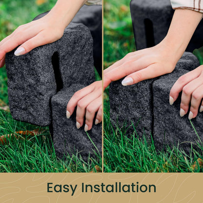 Beuta Landscape Edging | Garden Edging Border | Faux Stone Blocks for Lawn Edging, Flower Beds & Yard Edging – 40 Pack | Each Section Has 6 Blocks 48" L x 4" W x 6.5" H | 80 Spikes | Charcoal