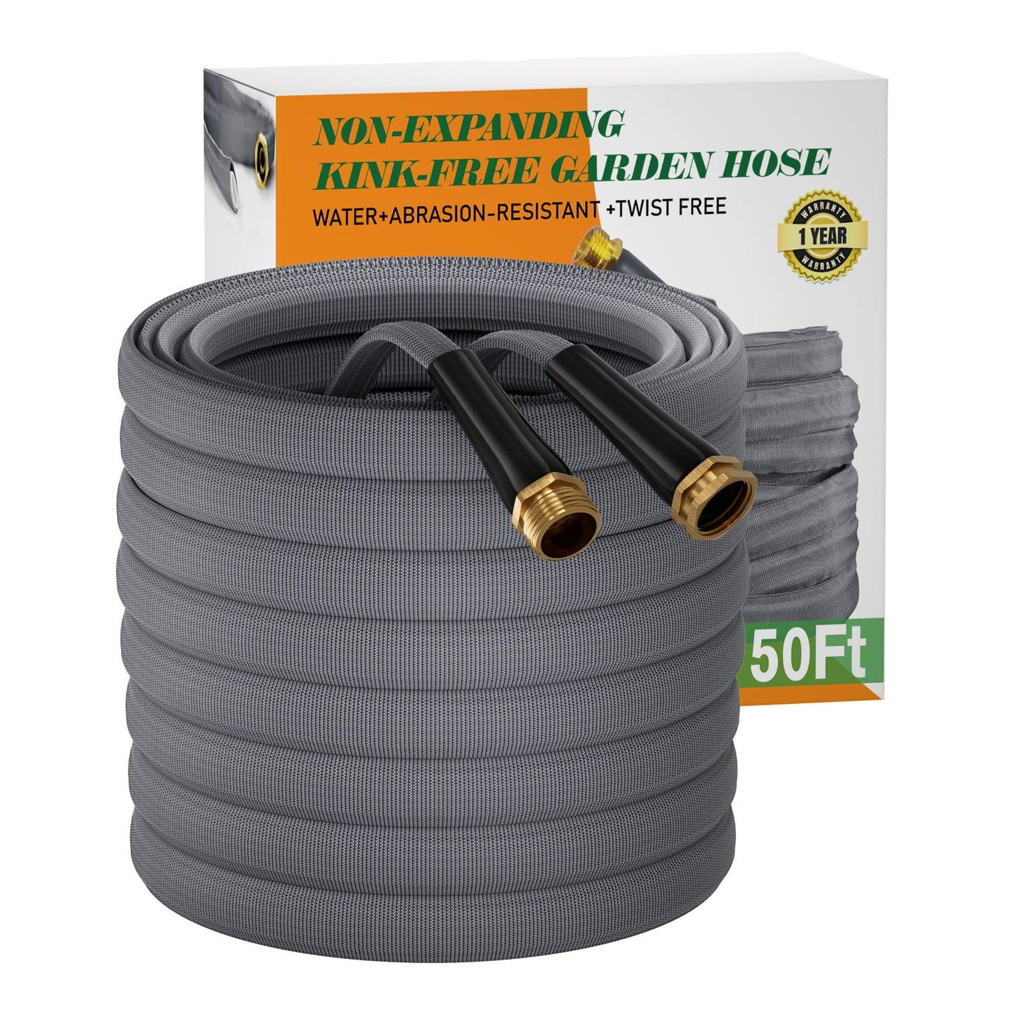 Garden Hose 50 FT, Non-Expanding Water Hose, Ultra-Light & Flexible, Burst-Resistant, Kink-Free