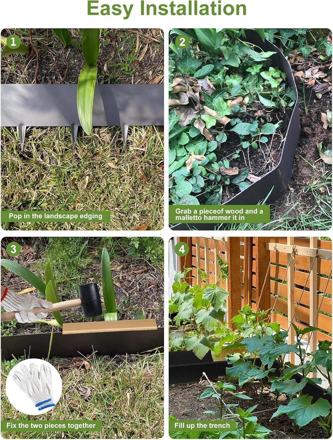 Landscape Edging Border, 40" L x 6" H 3Pack 10FT Total Black Galvanized Steel Garden Edging,Easy Installation,Sturdy Elegant Metal Lawn Broder for Flower Beds, Pathways, Paver Edges and Yard