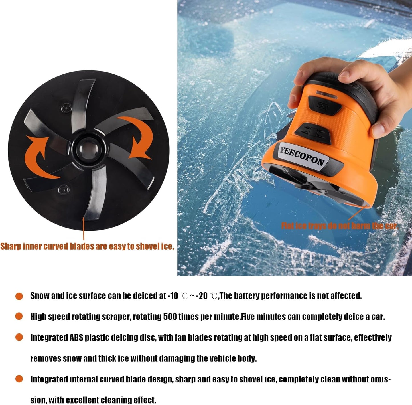 3-in-1 Electric Ice Scraper for Cars & Home – Cordless Handheld Defroster, Cleaner & Polisher, 500 RPM Motor, 2000mAh Battery, Type-C Charging, Lightweight & Portable