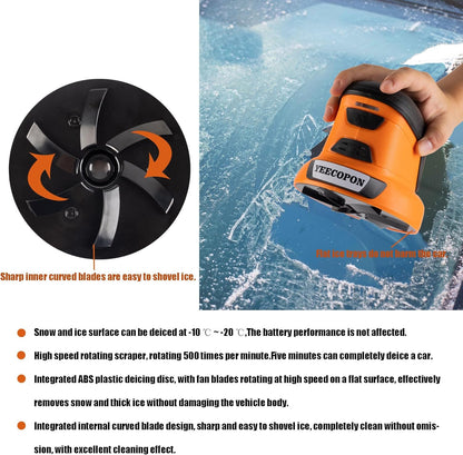 3-in-1 Electric Ice Scraper for Cars & Home – Cordless Handheld Defroster, Cleaner & Polisher, 500 RPM Motor, 2000mAh Battery, Type-C Charging, Lightweight & Portable