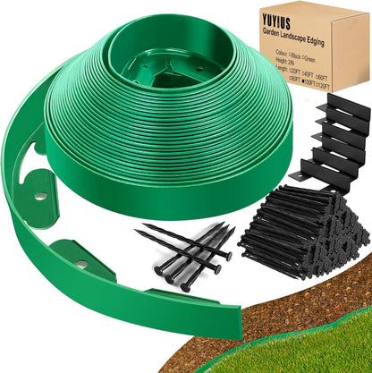 Landscape Edging - Garden Edging Border 100FT 2IN Tall with 150 Stakes, No Dig Lawn Edging for Landscaping for Garden Bed, Yard, 0.15" Thick Flower Bed Border Edging with Connector for Outdoor
