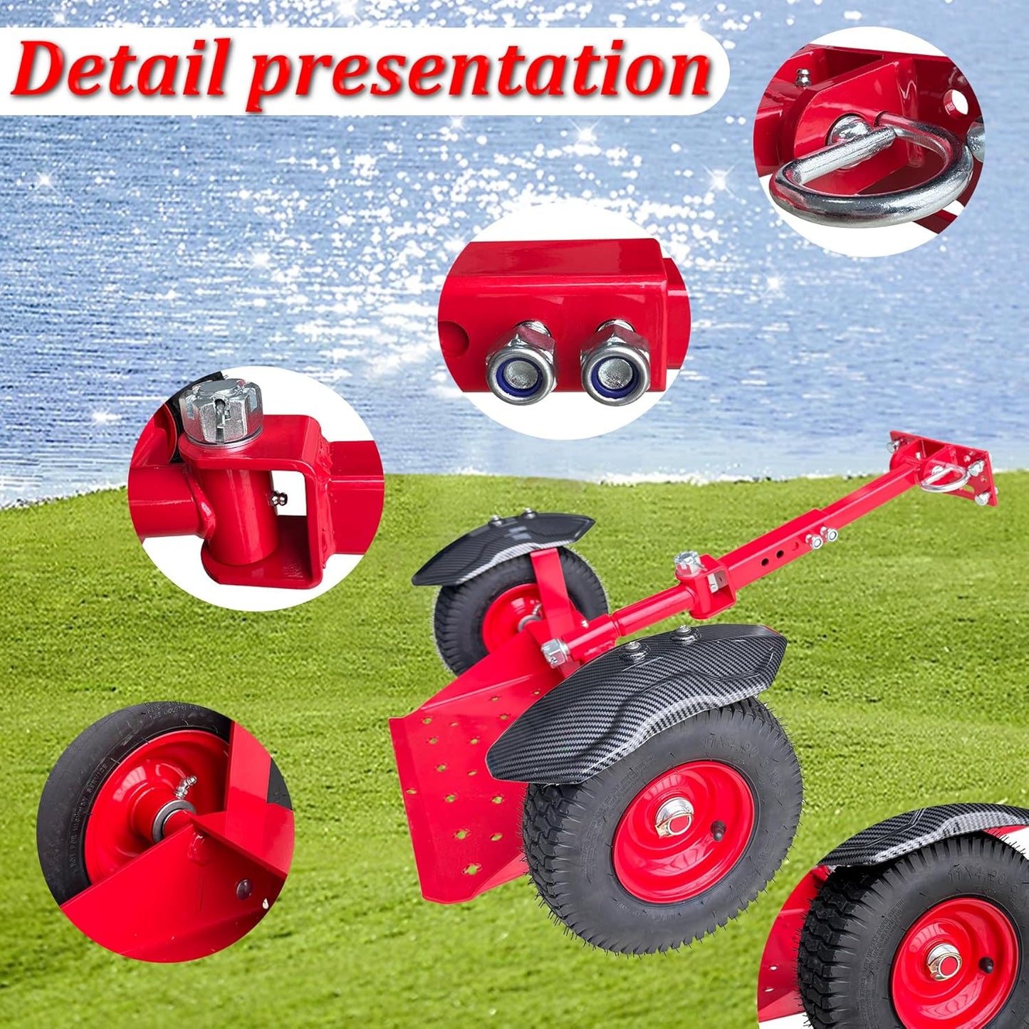 Wheels Lawn Mower Sulky for Lawn and Landscape Professionals,Mudguard Design,Anti-Skid Design, Vacuum tire (Red)