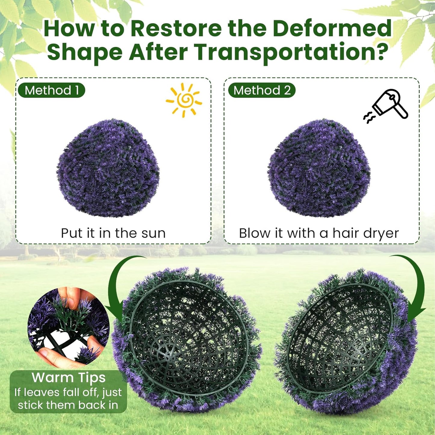 Goplus 2 PCS 15 Inch Artificial Plant Topiary Ball, Round Faux Lavender Balls Outdoor, Garden Spheres Decorative for Front Door, Porch, Backyard, Balcony, Patio, Wedding and Home Décor