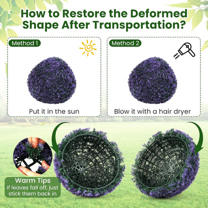 Goplus 2 PCS 15 Inch Artificial Plant Topiary Ball, Round Faux Lavender Balls Outdoor, Garden Spheres Decorative for Front Door, Porch, Backyard, Balcony, Patio, Wedding and Home Décor
