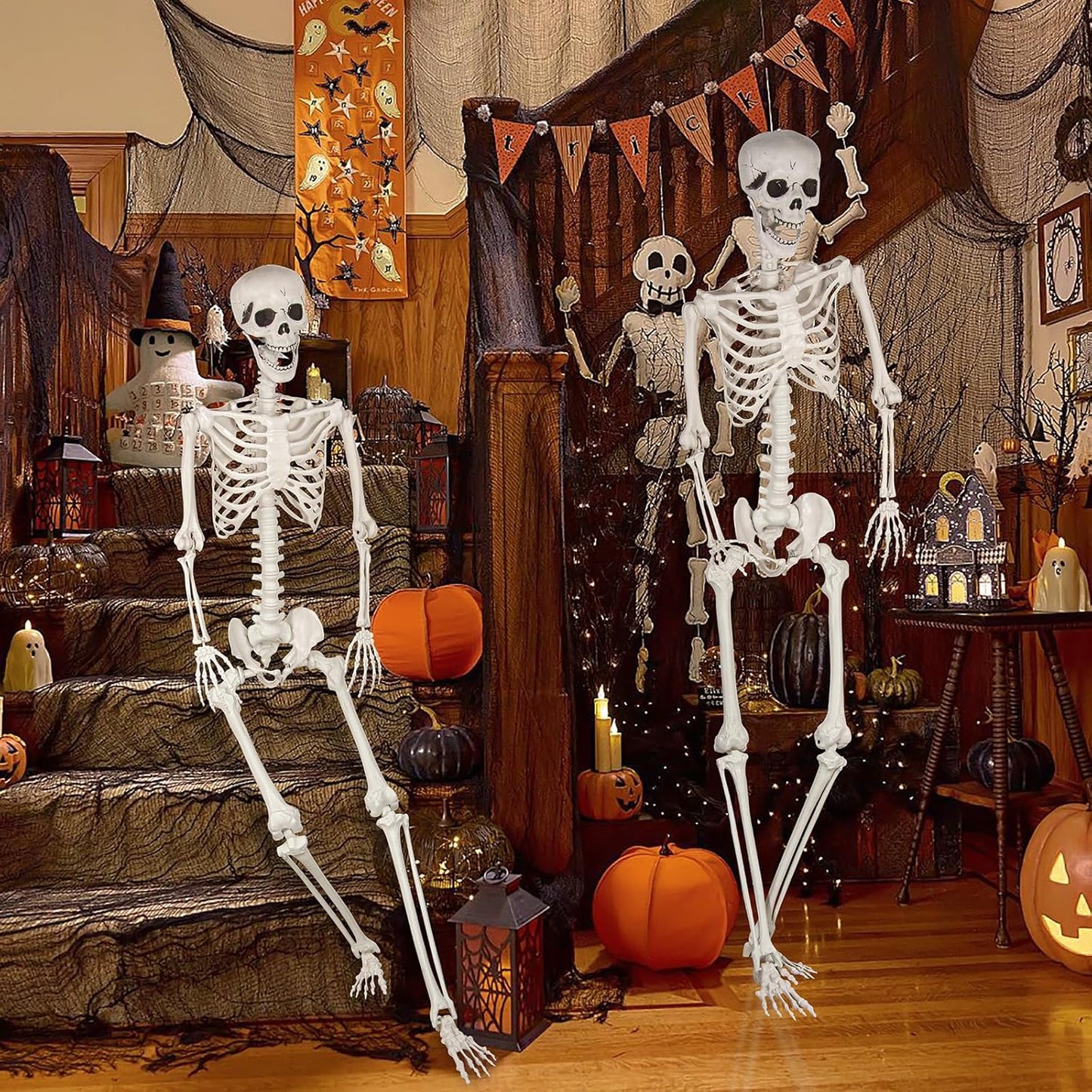 Halloween Skeleton, Realistic Life Size Skeleton with Movable Joints for Halloween Party Haunted House Indoor Outdoor Decoration (5.9ft-1P)